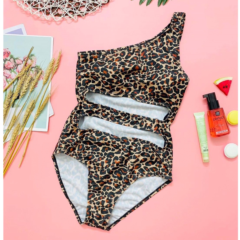 BIKINI LIỀN THÂN 1 MẢNH KHOÉT EO DA BEO HỒNG - NÂU BIKINISTORE