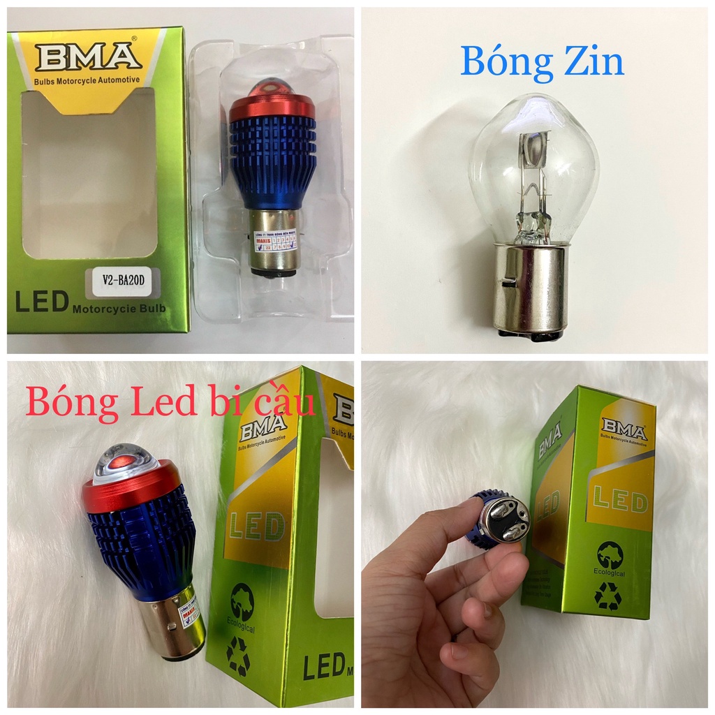 Bóng đèn pha Bi cầu V2 xe Max, Win, Cub mới, xe lôi (Cos vàng Pha trắng)