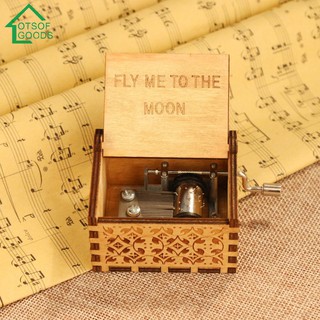Hộp nhạc bằng gỗ quay tay phong cách cổ điển chủ đề "fly me to the moon"