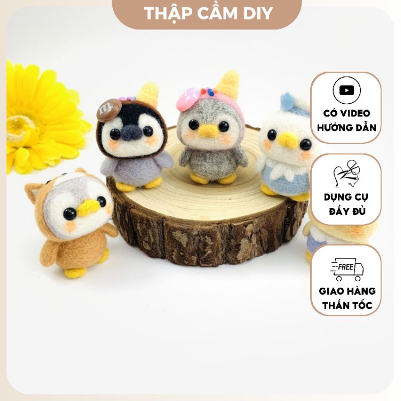 Len Chọc Handmade, Bộ Kit Len Chọc Cánh Cụt Tiny