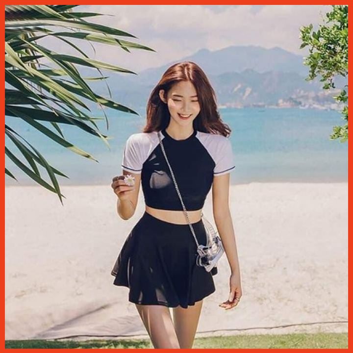 Bộ Bơi 2 Mảnh Cộc Tay Dáng Váy Thời Trang Bikini Hai Mảnh Hàn Quốc Đi Biển Kín Đáo SV2M0CT