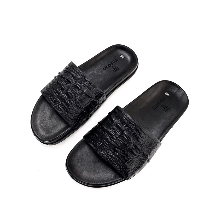 Dép nam da bò thật in vân cá sấu TEFOSS DT07-3 size 37-44