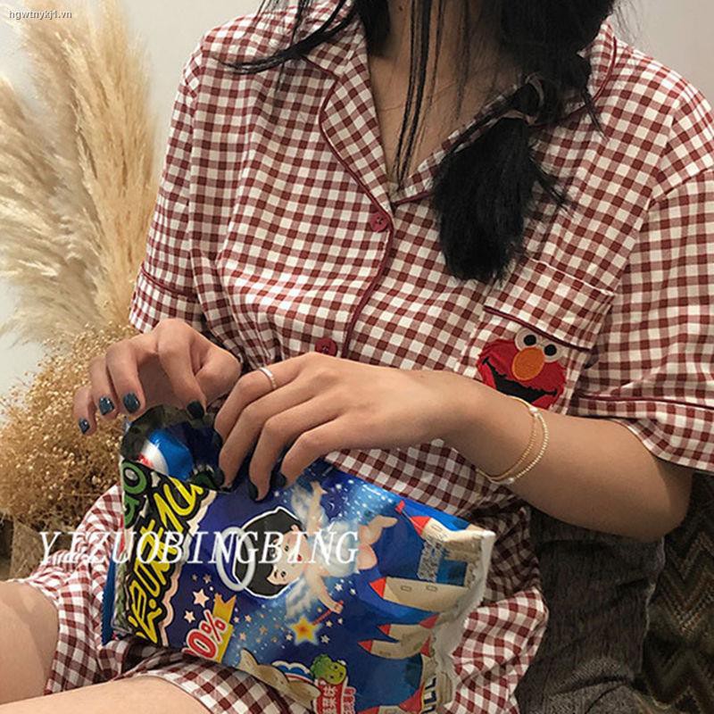 Set Đồ Bộ Ngắn Tay Họa Tiết Ca Rô Phong Cách Nhật Bản Dành Cho Nữ | BigBuy360 - bigbuy360.vn