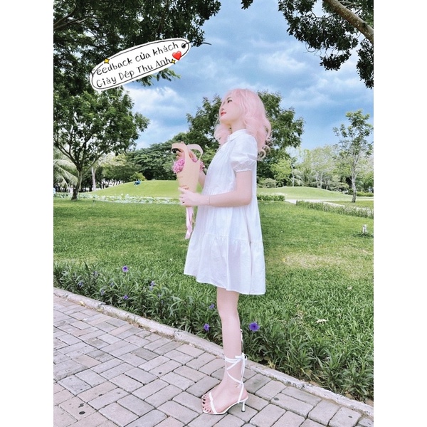 SANDAL NỮ -  GIÀY SANNDAL CAO GÓT ĐẾ NHỌN CỘT DÂY CHIẾN BINH 7P ĐEN VÀ TRẮNG SANG CHẢNH TIỂU THƯ
