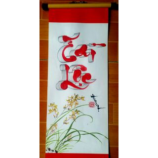 Tranh thư pháp Tài lộc kích thước 20cm x 54cm kèm nẹp treo