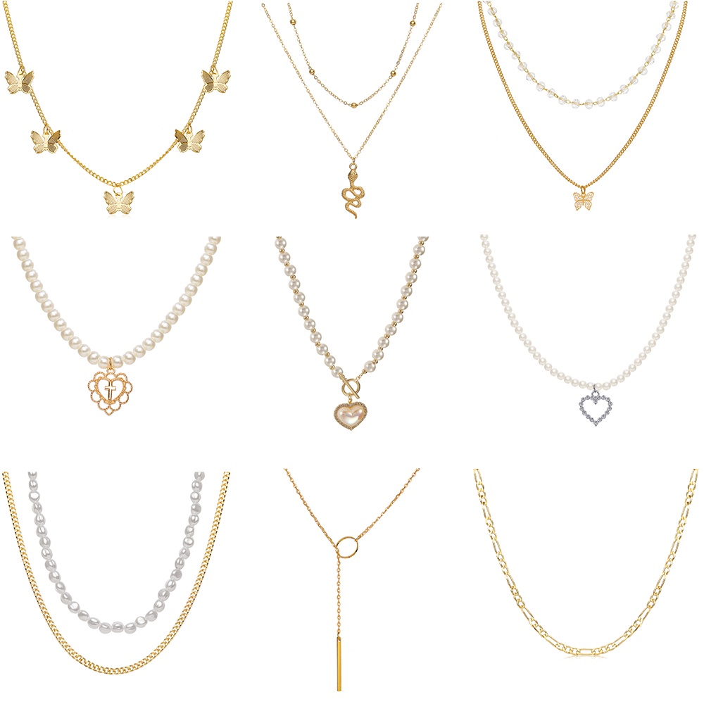 iF YOU Thời Trang Vòng cổ Mặt Hình Bướm Đính Ngọc Trai Nhân Tạo