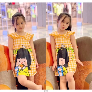 Đầm caro sát nách 3D bé gái