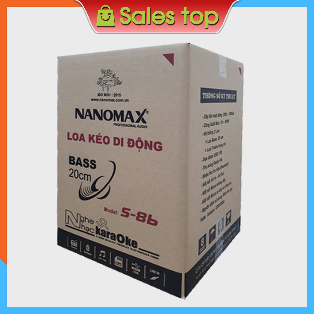 Loa Kéo Hát Karaoke Nanomax SK-8B Bluetooth Bass 20cm Công Suất 100W Cao 2 Tấc Tặng Kèm 2 Micro Không Dây