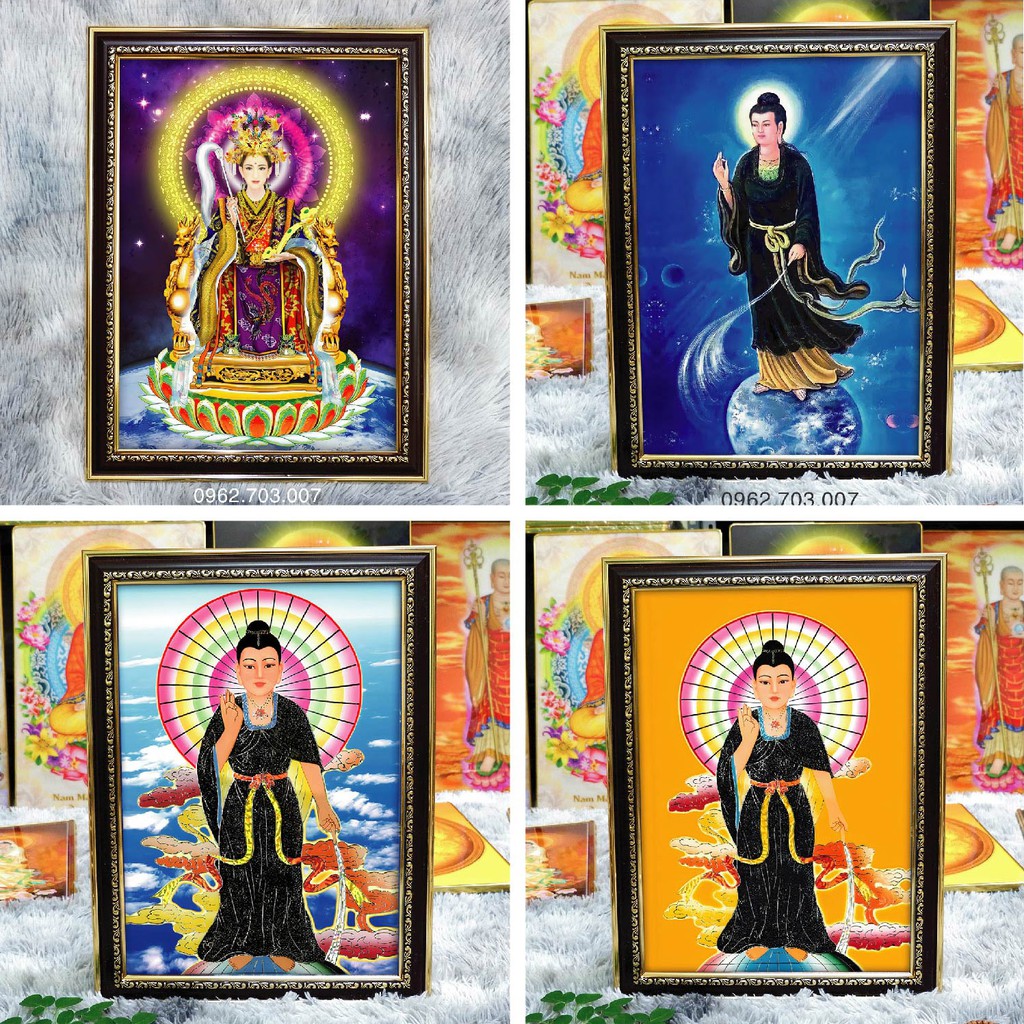 Tranh Mẹ Diêu Trì Địa Mẫu 36x48cm bằng vải phủ bóng khung composite xịn xò