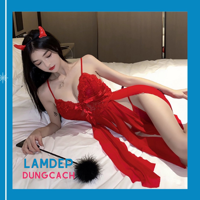 Váy ngủ hai dây xẻ tà dưới kèm quần lọt khe siêu quyến rũ_MXT1220