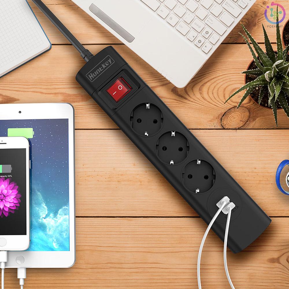 Huntkey SGA407 Power Strip with 3 AC Outlets 2 USB Charging Ports Flame-retardant Material Child-protective Shutters EU Standard