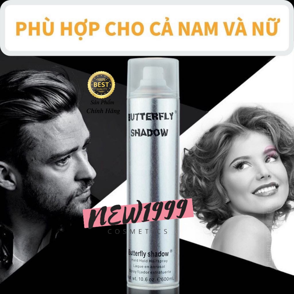 Gôm xịt tóc nam Butterfly Shadow 150ml 320ml 600ml tạo kiểu giữ nếp siêu cứng hàng cao cấp