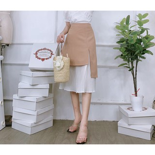 Chân váy midi phối màu xếp ly
