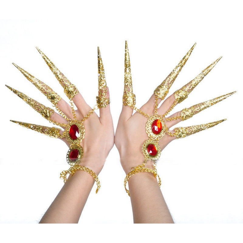 Móng tay giả màu vàng kiểu Ấn Độ thời trang cho nữ