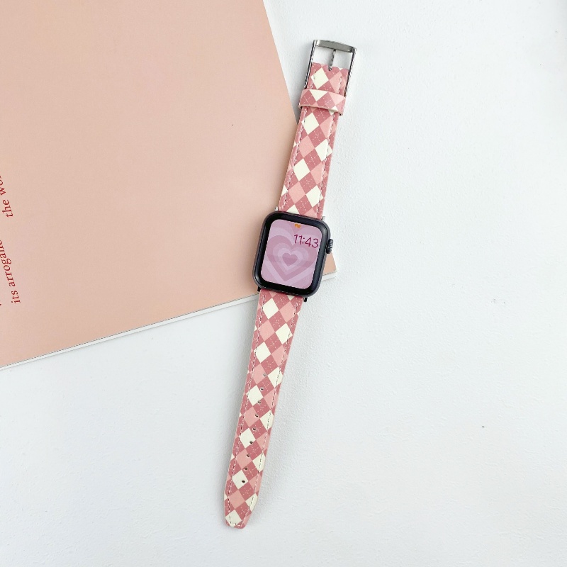 Dây Đeo Đồng Hồ Bằng Da Họa Tiết Kẻ Ô Cho Apple Watch SE 8 7 6 5 4 3 40mm 49mm 44mm 45mm iWatch 38mm 42mm 41mm