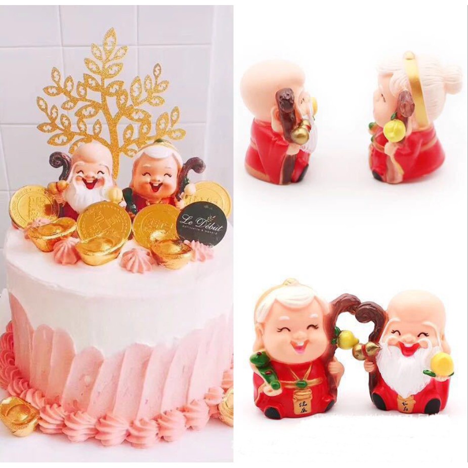 Tượng Ông Thọ Bà Thọ trang trí bánh kem, phụ kiện trang trí bánh sinh nhật, đồ trang trí, trưng bày