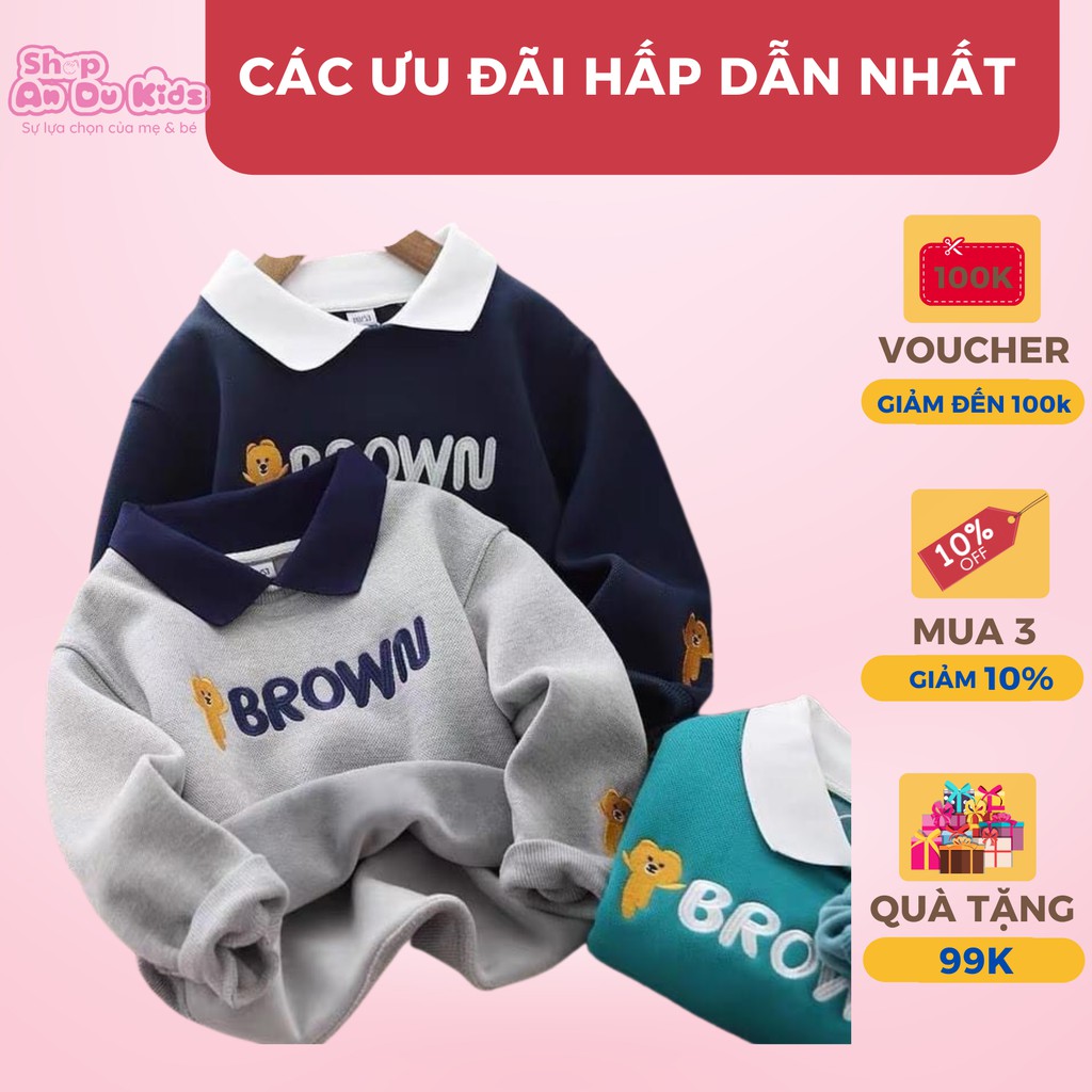 Áo nỉ bé trai pha cổ sơ mi có lớp lót 3 tuổi đến 8 tuổi (14 đến 24kg)