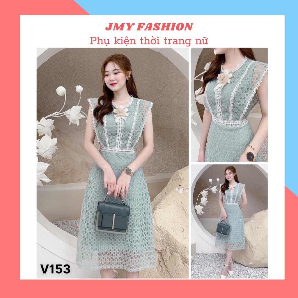 V153 Váy ren xanh mint  váy ren dáng A dài nữ tính - TH MC&Hà Thanh