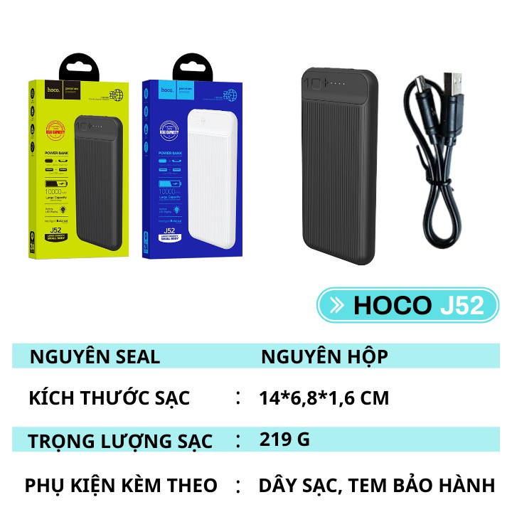 Sạc Dự Phòng Hoco J52 Pin Sạc Dự Phòng 10000mah Cho Iphone Samsung Oppo Giá Rẻ Nhỏ Gọn D'HUNA