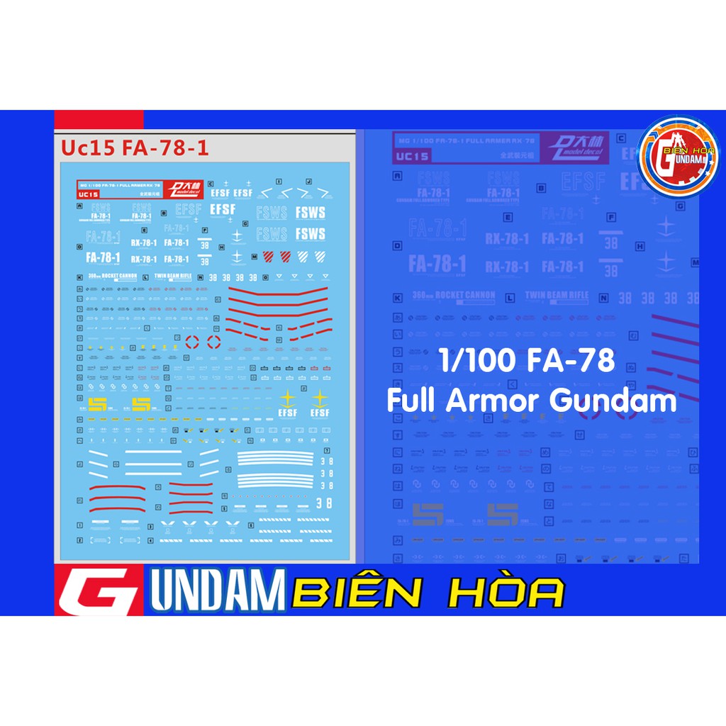 DEcal nước cho mô hình gundam UC15 1/100 FA78 Full Armor Gundam