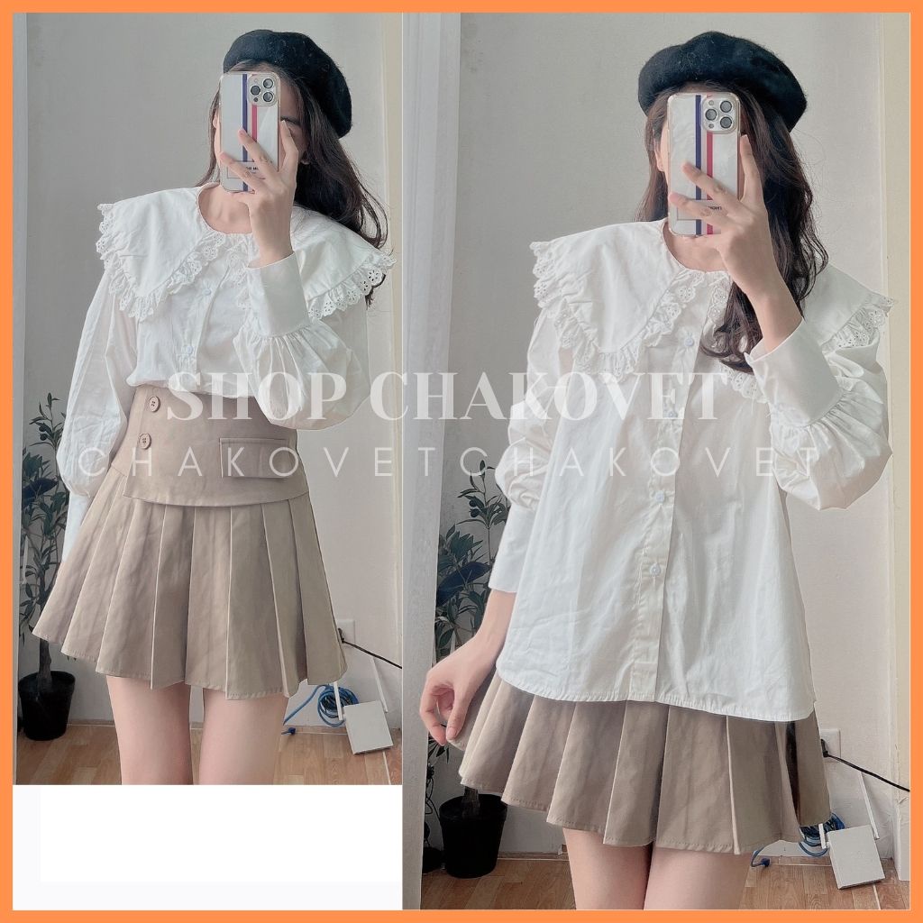 Áo sơ mi nữ dài tay form rộng cổ ren bèo A8166 kiểu áo nữ dáng Babydoll thời trang hàn quốc sang chảnh mặc đi làm đi học | BigBuy360 - bigbuy360.vn