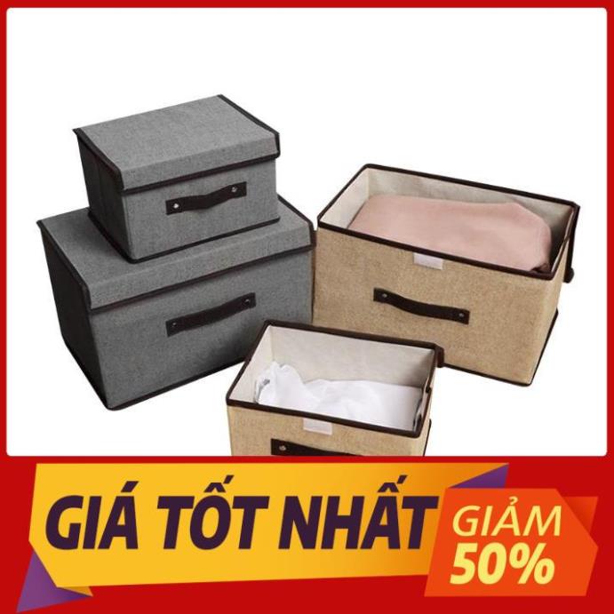 Combo 2 hộp túi vải đựng đồ thùng đựng quần áo đồ lót đồ chơi đa năng bằng vải cứng, có nắp đậy không cần tủ tiện dụng
