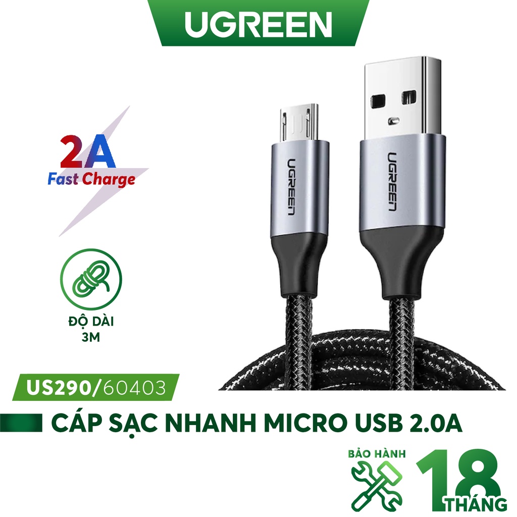 Cáp sạc nhanh Micro USB 2.0A Ugreen US290 độ dài từ 0.25m đến 2m, vỏ sợi bện siêu bền - Hàng phân phối chính thumbnail