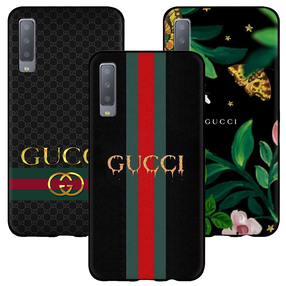 Ốp Điện Thoại Tpu Dẻo Màu Đen In Logo Gucci Thời Trang Chống Rơi Cho Samsung A01 Eu A02S A6 2018 A7 2018 A8 2018