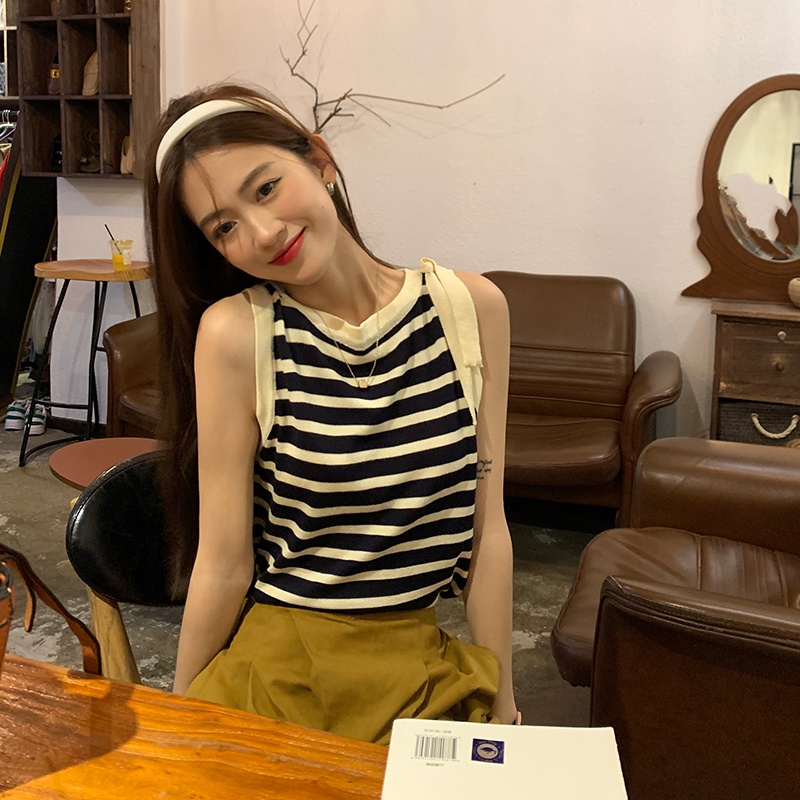 Áo dệt kim NZN không tay dáng ôm họa tiết kẻ sọc thời trang mùa hè cho nữ