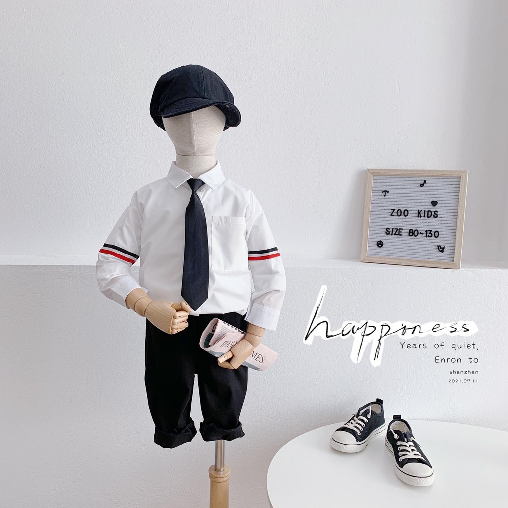 Sét bộ bé trai từ 8-22kg, áo trắng quần kaki kèm cavat hàng chính hãng zookid
