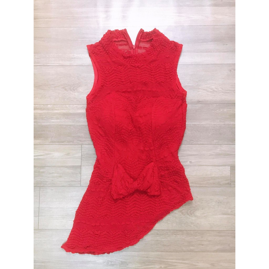 ÁO KIỂU REN ĐÍNH NƠ PEPLUM VẠT XÉO