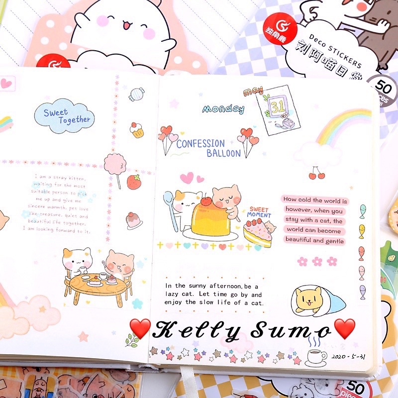 Set 50 Sticker Trang Trí Điện Thoại, Sổ Nhật Ký Kiểu Hoạt Hình Nhật Bản Siêu Cute