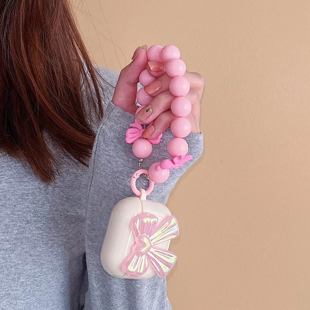 Ốp Hộp Đựng Tai Nghe Nhét Tai Mềm Hình Nơ Màu Kem Trắng Tương Thích Với Airpods 1/2 Pro
