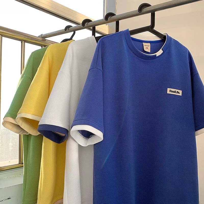 Áo Thun Ngắn Tay Cổ Tròn Dáng Rộng Phong Cách Đường Phố Harajuku Thời Trang Mùa Hè Cho Nam 4 Màu M-3XL