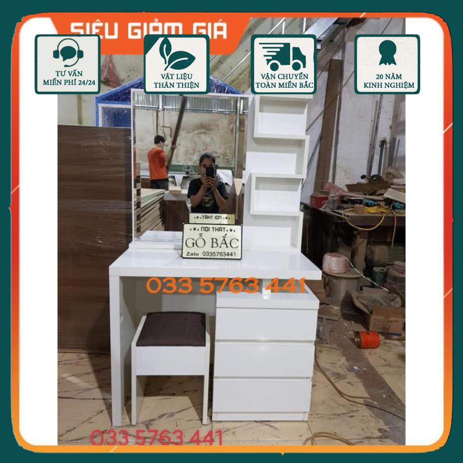 Bàn trang điểm gỗ MDF phủ melamine bóng chống xước loại 1 - bàn trang điểm đẹp có kích thước 80x40x130cm tặng kèm ghế
