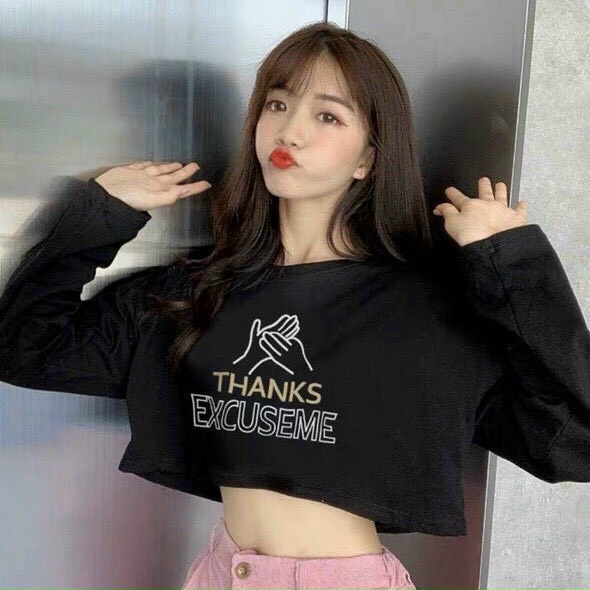 Áo Croptop tay dài nữ form rộng Unisex THANKS Freesize 45-70kg, áo thun nam form rộng tay lỡ, áo phông nữ form r