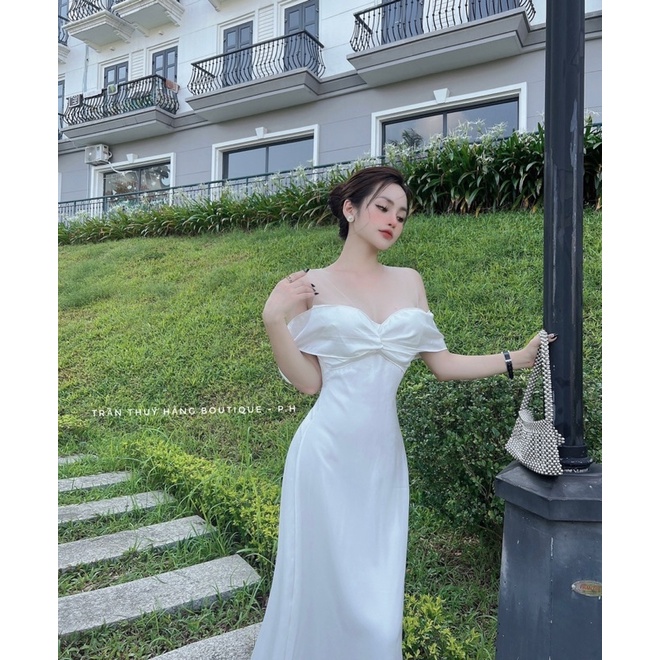 Váy maxi lụa vai lưới