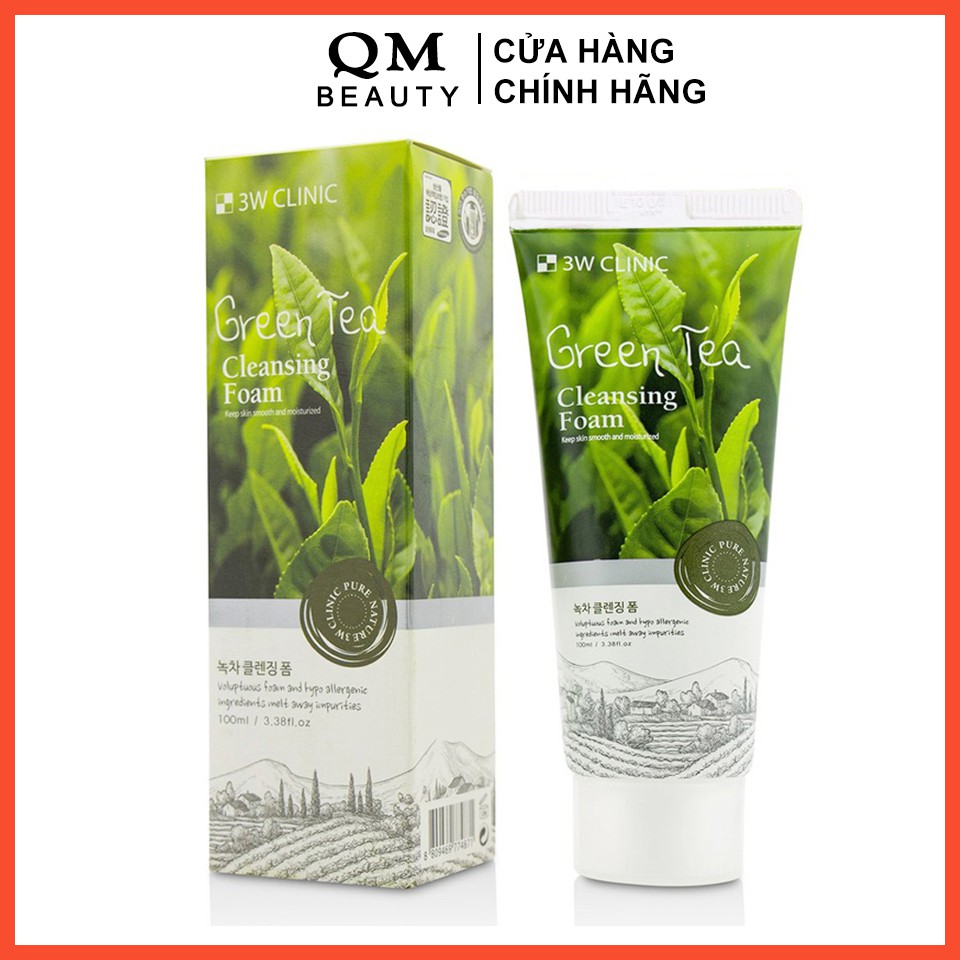 Sữa rửa mặt 3W Clinic Trà xanh 100ml Hàn Quốc, dưỡng ẩm da mẫu mới