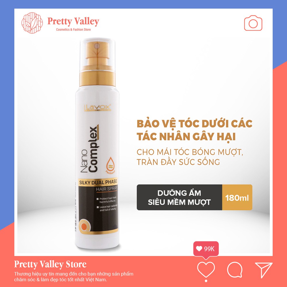 Xịt dưỡng ẩm tóc Lavox Nano Complex Silky Dual Phase Hair Spray siêu mềm mượt 180ml - Pretty Valley Store