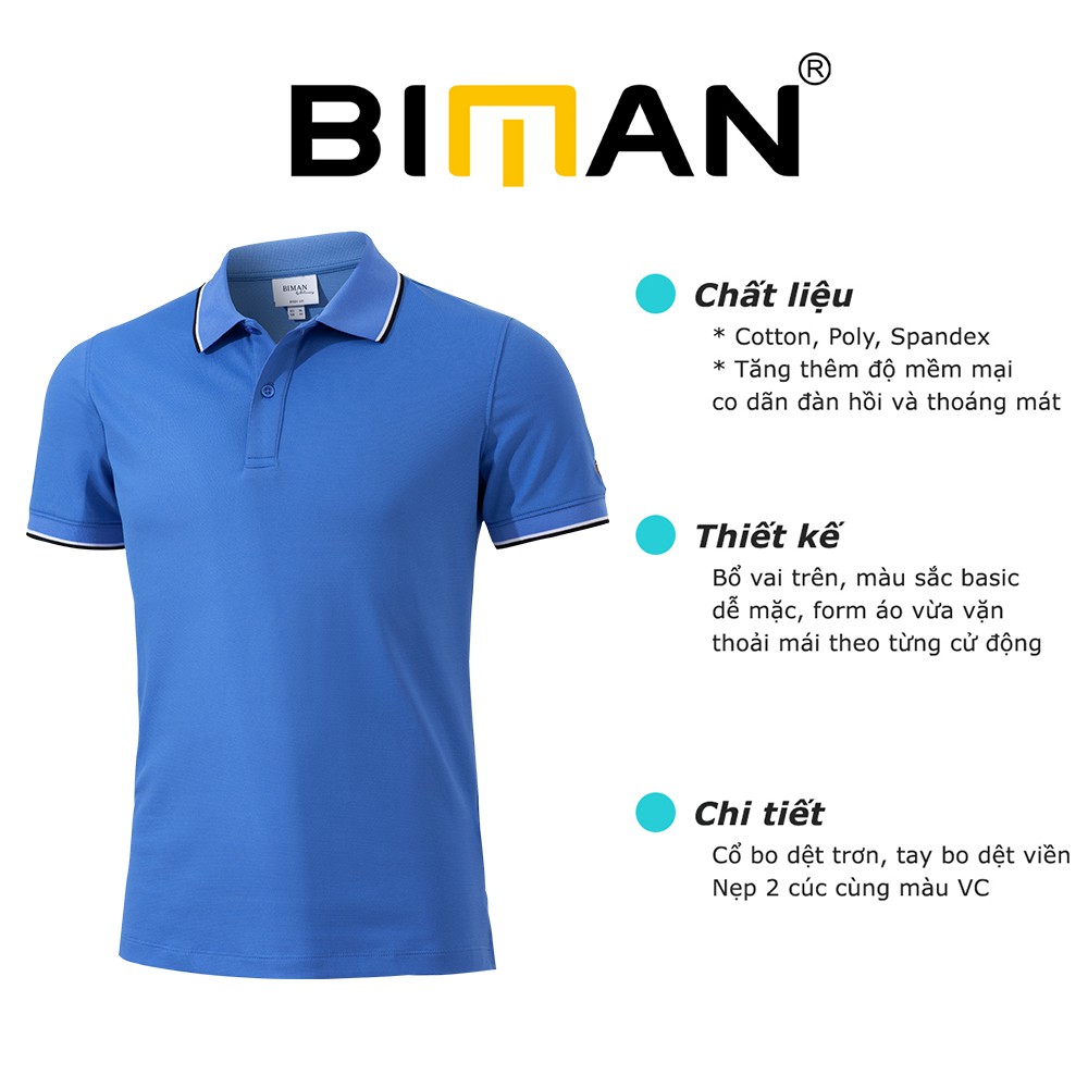 Áo polo nam Biman by Biluxury thun cổ bẻ phối viền trẻ trung lịch lãm vải mềm mịn co giãn 4 chiều 5APCT003XDU | BigBuy360 - bigbuy360.vn