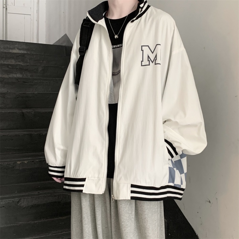 ✦AFFLIGA✦ Áo Khoác Bóng Chày Cổ Đứng Dáng Rộng In Họa Tiết Caro Phối Khóa Kéo Kiểu hip-hop Đường Phố Hàn Quốc Thời Trang Xuân Thu Cho Nam