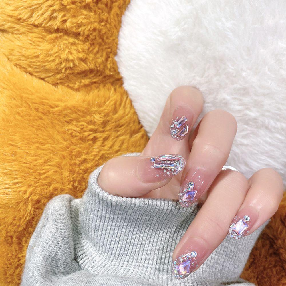 MIHAN1 Bộ 24 Móng Tay Giả Che Phủ Toàn Diện Màu Hồng Có Thể Tháo Rời