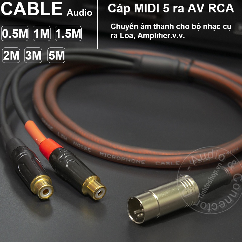 Dây MIDI 5pin sang 2AV DIY 0.5M đến 5M - Cáp DIN 5 sang 2 RCA cái chuyển âm thanh từ Âm ly Châu Âu ra Loa