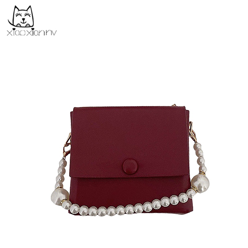 Túi xách thiết kế tay cầm xâu hạt ngọc trai giả phong cách retro Pháp thời trang sang trọng