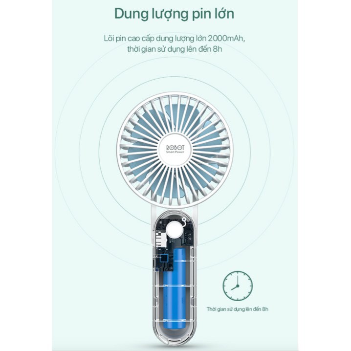Quạt Mini Cầm Tay Power Bank 2000mAh 3 Tốc Độ Gió -ROBOT RT-BF11- BH 1 ĐỔI 1 12 THÁNG--Hàng Chính Hãng