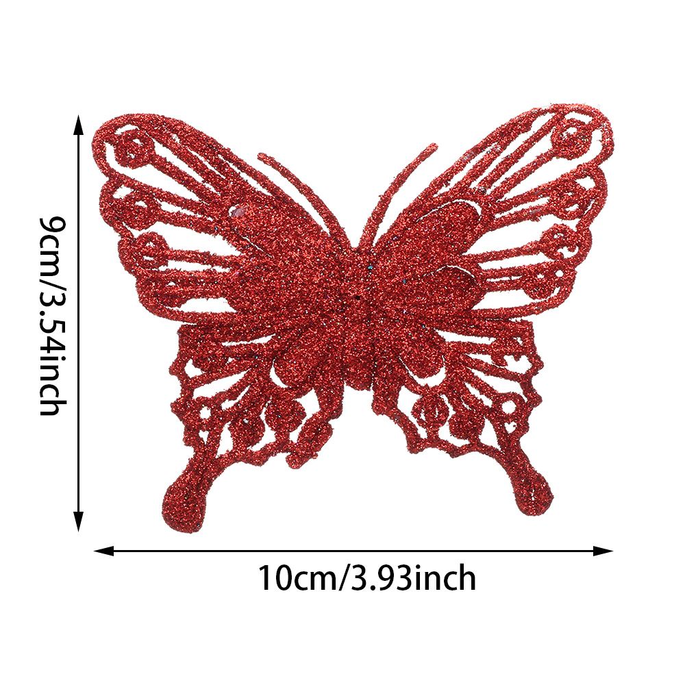 MIOSHOP 1pc Artificial Gold Powder Butterfly Christmas Tree Decorations Glitter Plastic Ornaments