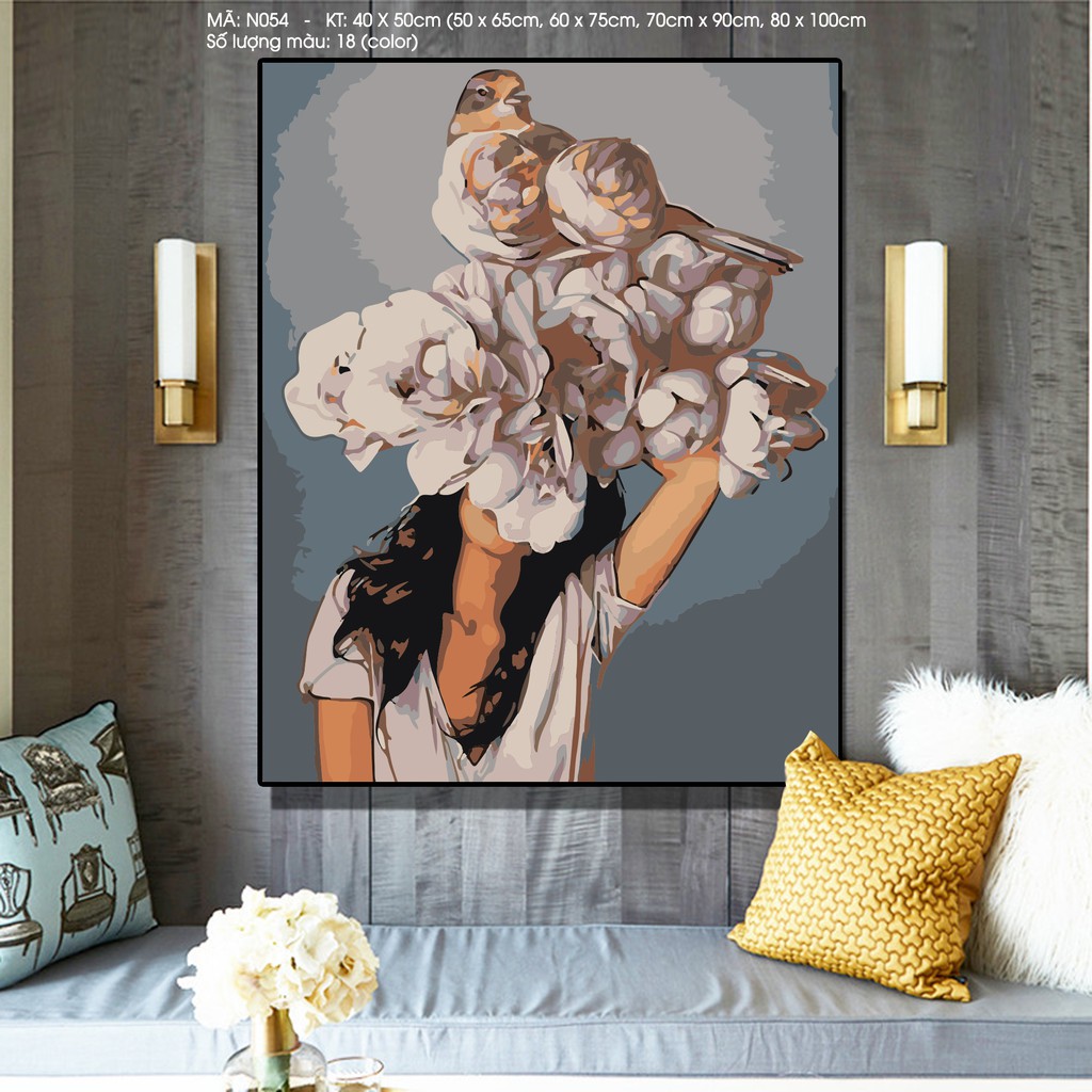 Tranh Sơn Dầu Số Hóa Cô Gái Tự Tô Màu Theo Số N054 Kích Thước 40x50