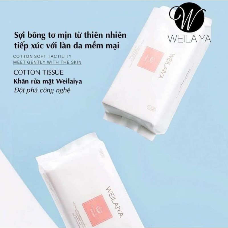 KHĂN GIẤY LAU MẶT WEILAIYA 100% COTTON THIÊN NHIÊN SIÊU DAI, MỀM MẠI, DÙNG 1 LẦN TIỆN DỤNG