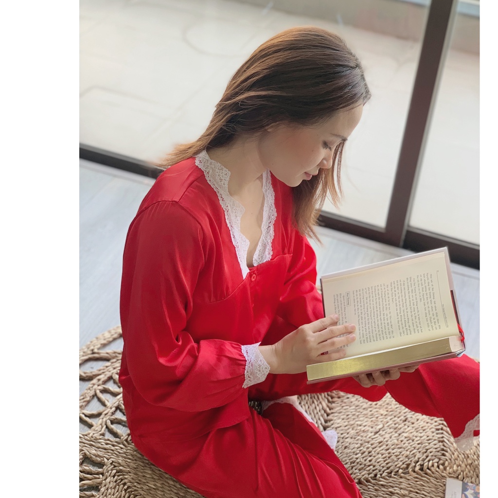 Bộ đồ ngủ dài ren ngang - Quần áo mặc nhà nữ -Lụa Latin cao cấp - Hàn Quốc- Mềm mịn, thoáng mát, sang trọng- Dihen17179 | BigBuy360 - bigbuy360.vn