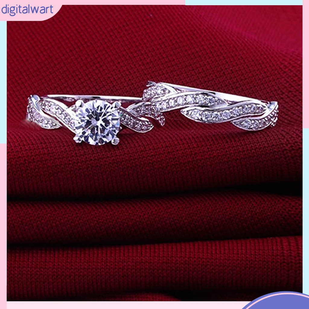 Bộ 2 nhẫn đính hôn mạ bạc 925 đính đá xinh xắn